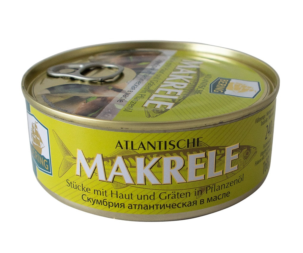 OURS MARKET Bering Maquereau en huile de colza – morceaux avec peau et arêtes, 240 g