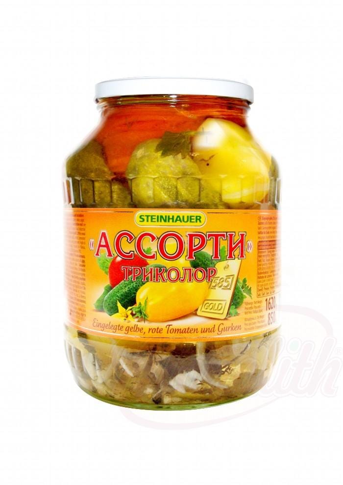 OURS MARKET Steinhauer "Assorti Trikolor" – tomates et concombres jaunes & rouges marinés