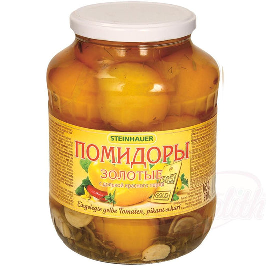 OURS MARKET Steinhauer Tomates jaunes marinées "Pomidory zolotye" – piquantes, aneth & piment