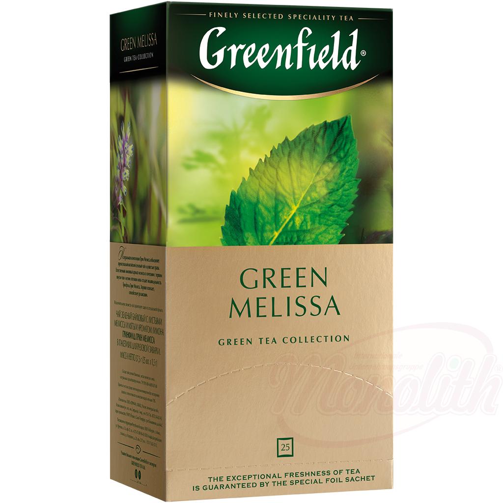 Thé vert avec mélisse et menthe "Greenfield Green Melissa", aromatisé - citron. 25 x 1,5 g