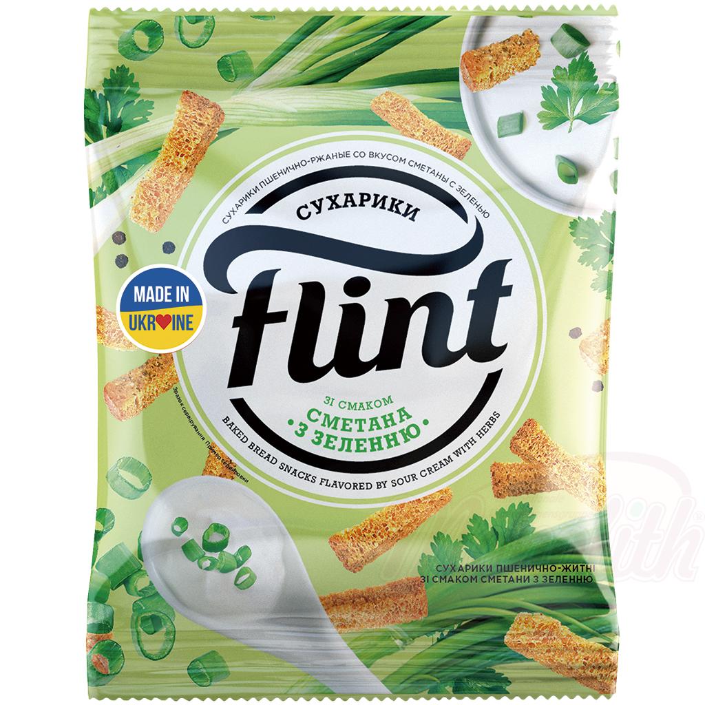 "Flint" - snack à base de pain de blé au goût de crème aigre et d'herbes aromatiques