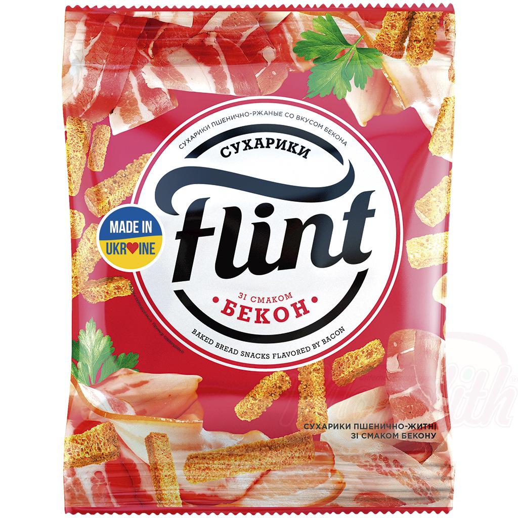 "Flint" - snack à base de pain de blé affiné au goût de lard et à larôme de fumée