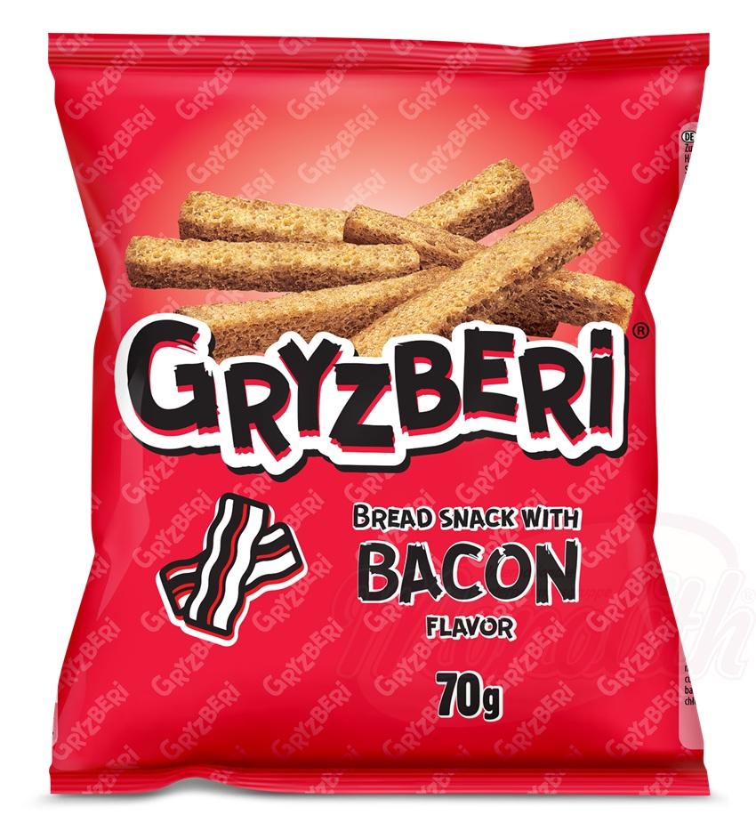"GRYZBERI" Snack à base de pain, au goût de bacon