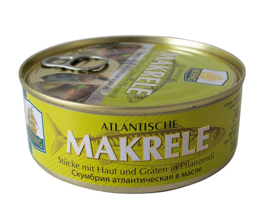OURS MARKET Bering Maquereau en huile de colza – morceaux avec peau et arêtes, 240 g