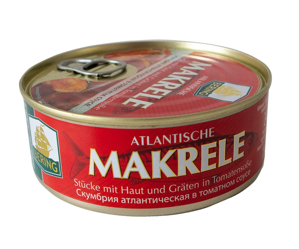 OURS MARKET Bering Maquereau en sauce tomate – morceaux avec peau et arêtes, 240 g