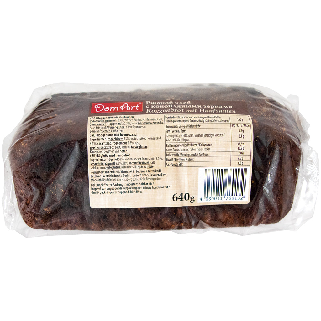 OURS MARKET DomArt Pain de seigle aux graines de chanvre – pain dense et parfumé, 640 g
