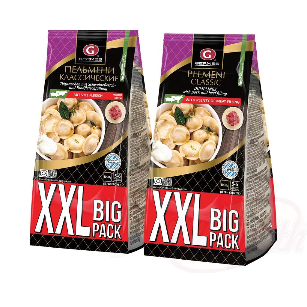 OURS MARKET Germes Pelmeni "Klassicheskie XXL" - Chaussons farcis au porc et au bœuf, surgelés