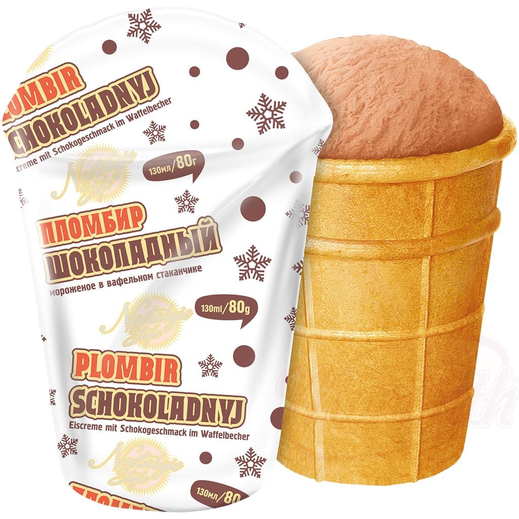 OURS MARKET Glace au goût de chocolat en gobelet gaufré Plombir-Chocoladnyj