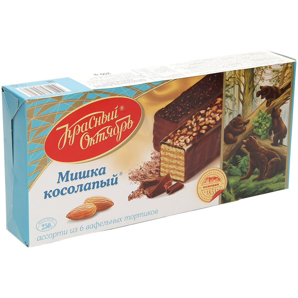 OURS MARKET Krasnyj Oktjabr Mischka kosolapij – tartelettes gaufrettes crème chocolat au lait, décor varié