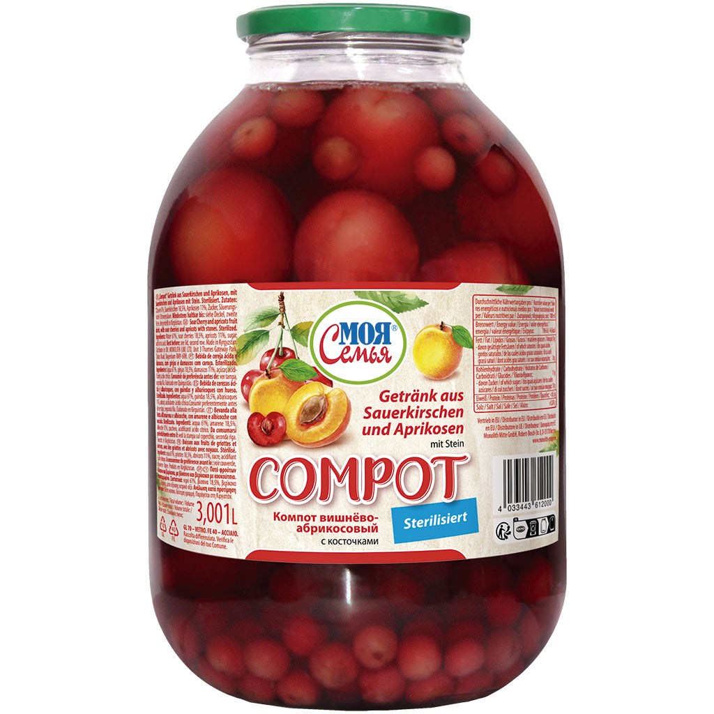 OURS MARKET MOJA SEMJA Compot griottes & abricots – boisson aux fruits stérilisée avec fruits entiers 3L