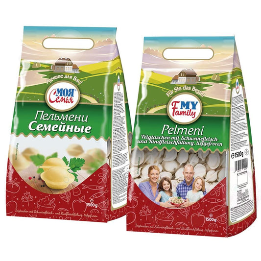OURS MARKET Moja Semja Pelmeni "Semejnye" - Chaussons farcis au porc et au bœuf, surgelés