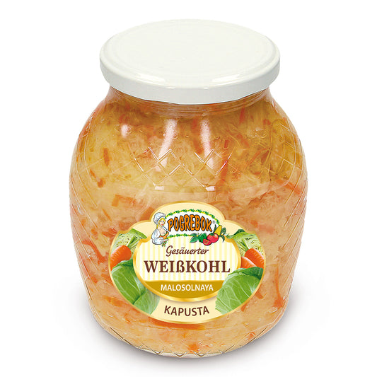 OURS MARKET POGREBOK Chou blanc au vinaigre Malosolnaja – chou fermenté doux et croquant, 860 g