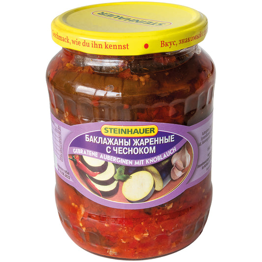 OURS MARKET Steinhauer Aubergines frites à l’ail – salade cuisinée, relevée au chili, 640 g