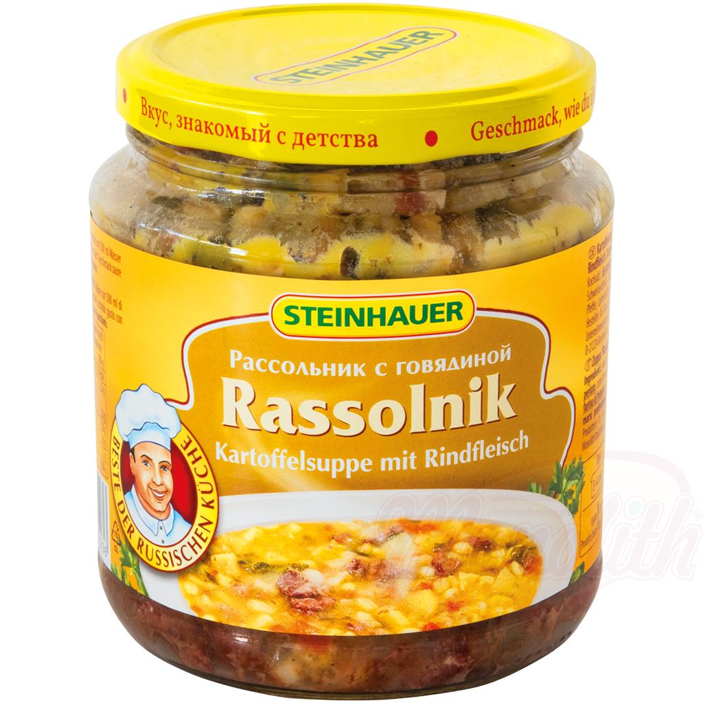 OURS MARKET Steinhauer Soupe de pommes de terre au bœuf "Rassolnik" – concombres marinés & orge perlée