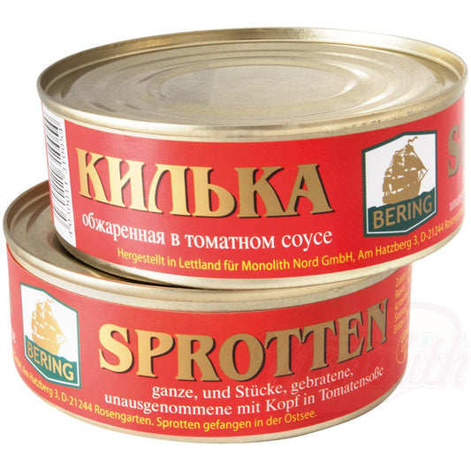 Sprats entiers, et en morceaux, frits, non vidés avec tête en sauce tomate - OURS MARKET