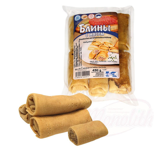Crêpes farcies à la viande hachée frites de porc, surgelées