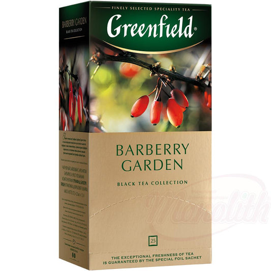 Thé noir aromatisé à l'hibiscus et au berbéris "Greenfield Barberry Garden" - Berberitzen. En sachets de thé. 25 x 1,5g