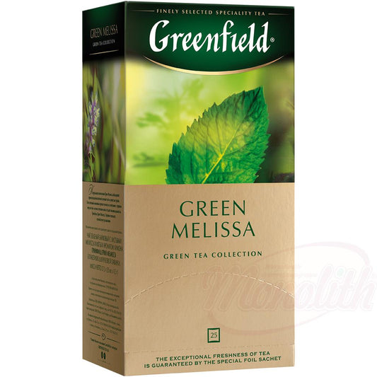 Thé vert avec mélisse et menthe "Greenfield Green Melissa", aromatisé - citron. 25 x 1,5 g
