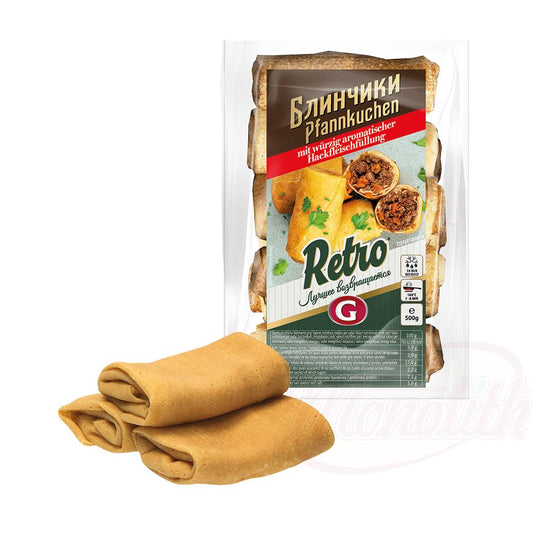 Crêpes fourrées au porc rôti, surgelées