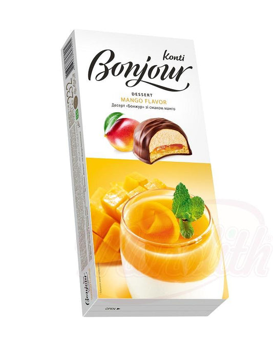 Bonjour – Guimauve Mangue & Gelée sur Pâte Brisée, Enrobée de Cacao