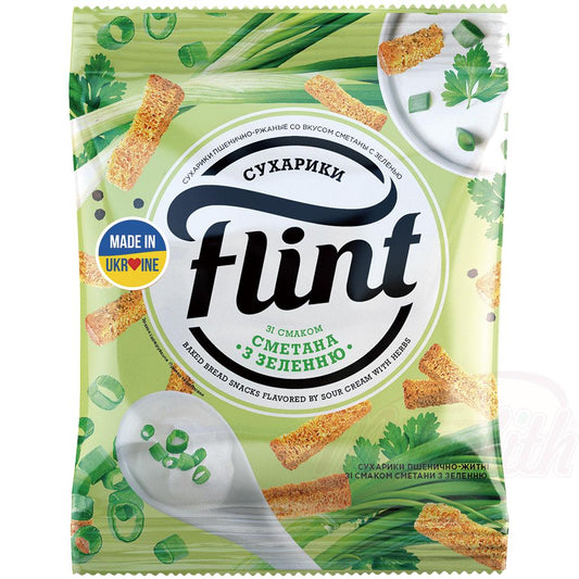 "Flint" - snack à base de pain de blé au goût de crème aigre et d'herbes aromatiques