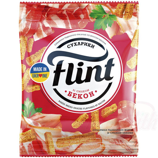 "Flint" - snack à base de pain de blé affiné au goût de lard et à larôme de fumée