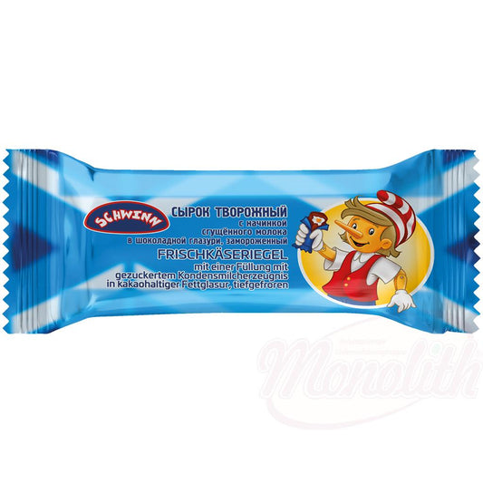 Barre de fromage frais fourrée dun produit laitier condensé sucré dans un glaçage gras contenant du cacao, surgelée - OURS MARKET