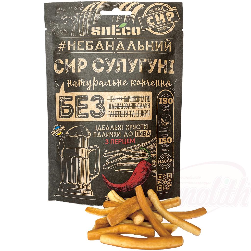 "SULUGUNI" Bâtonnets de fromage soufflés, fumés, épicés.