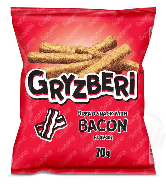 "GRYZBERI" Snack à base de pain, au goût de bacon