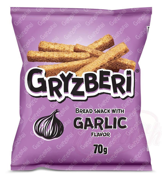 "GRYZBERI" Snack à base de pain, au goût d'ail